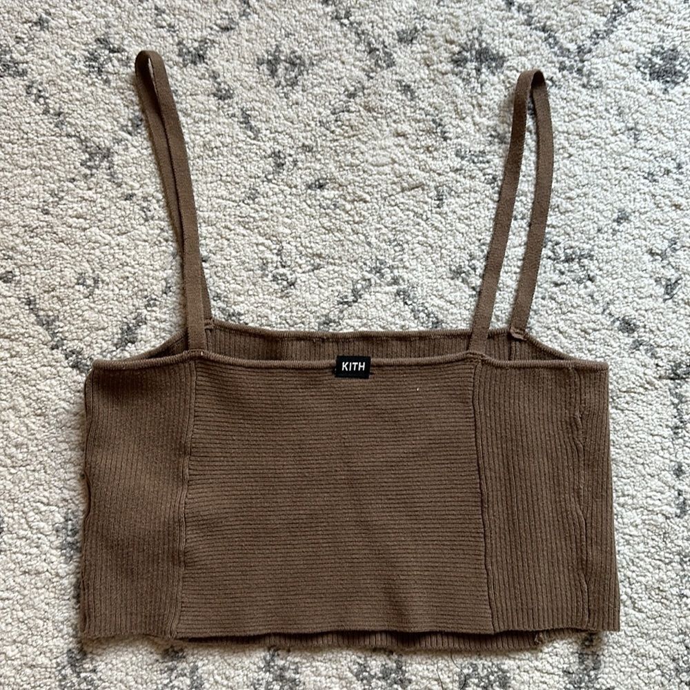 KITH Brown Ribbed Cropped Tank Top - Picture 2 of 5